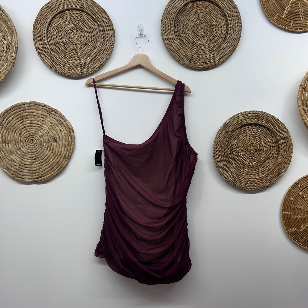 NEW Torrid Ruched One Shoulder Tank Top Plus Size 2X Maroon Red Cinched - Picture 3 of 5